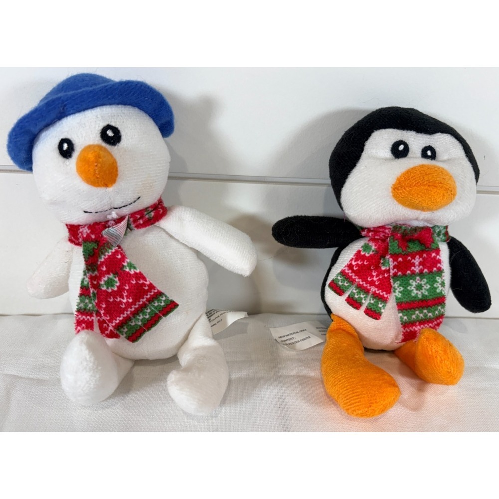 Greenbrier Christmas Winter Snowman + Penguin Lovey 8" Plush Stuffed Animal Toys